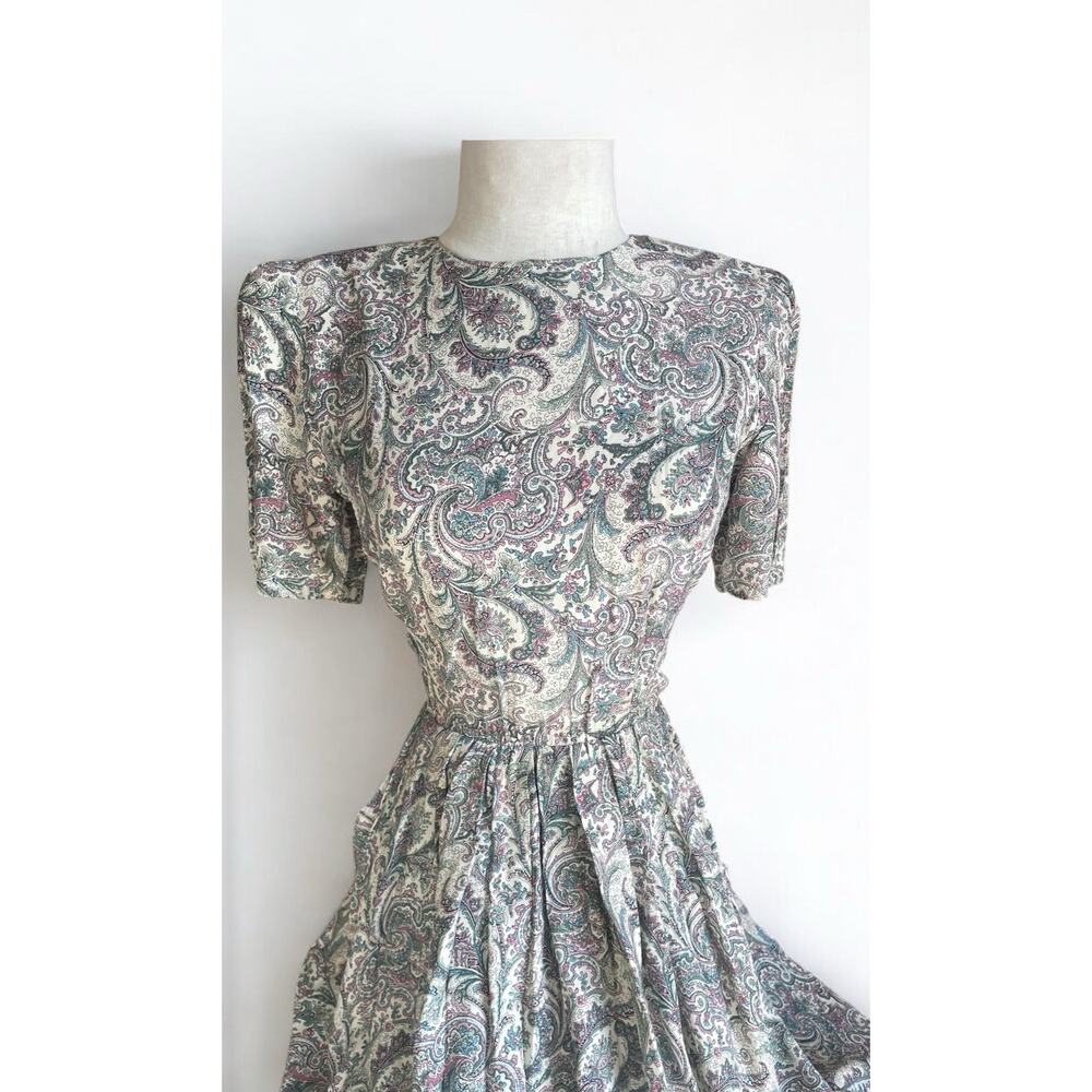 Vintage 80s Phoebe Petites Paisley Midi Dress Boho Cottagecore 80s Feminine S-XS
